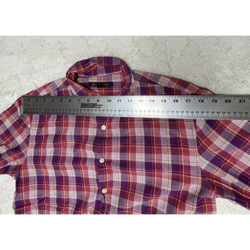 John Varvatos Mens Button Up Long Sleeve Plaid Shirt Medium Purple Red Cotton - Picture 6 of 9